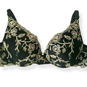PIEGE Lingerie Black and Embroidered Overlay Push Up Bra